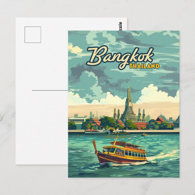 Bangkok Thailand Asia Vintage Travel Temple Postcard (Front/Back)