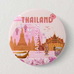 Bangkok Thailand Boho Retro Travel Poster 3 Inch Round Button