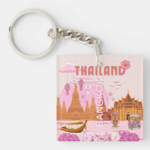 Bangkok Thailand Boho Retro Travel Poster Keychain