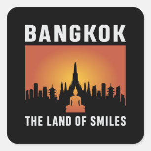 Bangkok Thailand City Cityscape Skyline Funny Gift Square Sticker