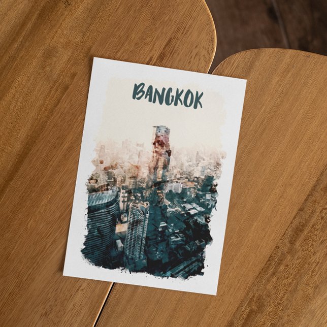 Bangkok Thailand Cityscape Watercolor Postcard (thailand bangkok cityscape postcard)