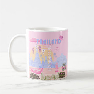 Bangkok Thailand Pastel Pink Blue Travel Poster Coffee Mug