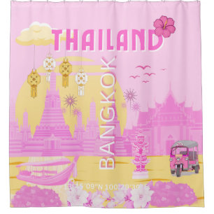 Bangkok Thailand Travel Poster Pink Retro Art