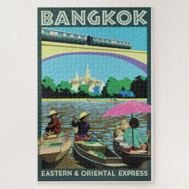Bangkok, Thailand Vintage Travel Print Jigsaw Puzzle (Vertical)
