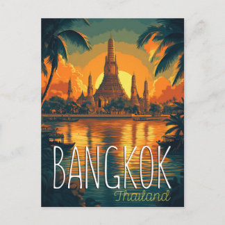 Bangkok, Wat Arun Temple Retro Travel Postcard