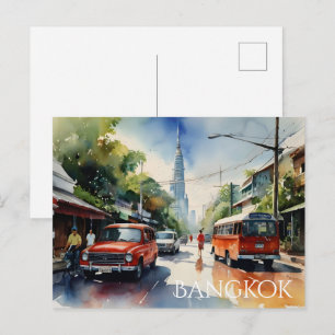 Bangkok watercolor art postcard