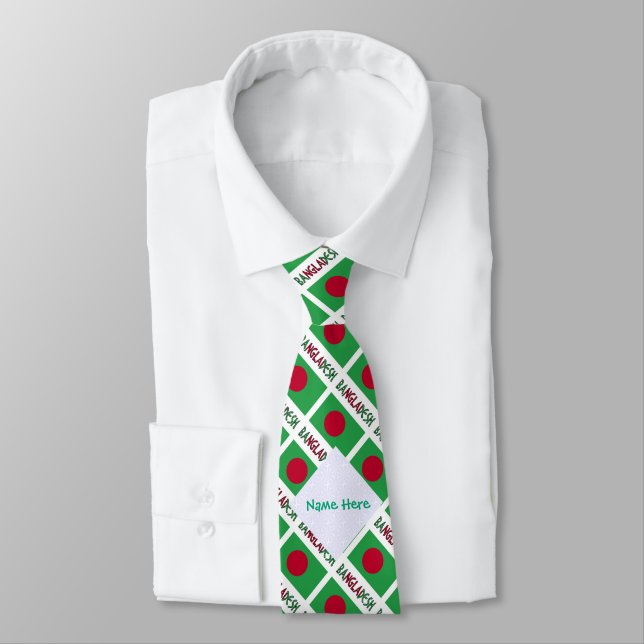 Banglades Bangladeshi Flag Tiled Green Personalize Tie (Tied)