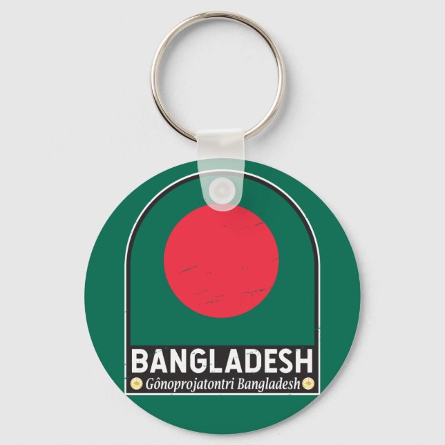 Bangladesh Flag Emblem Distressed Vintage Keychain (Front)