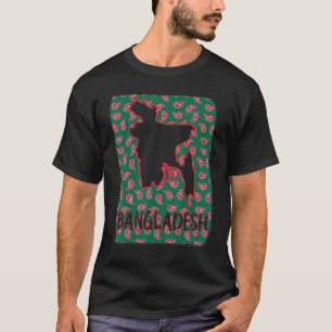 Bangladesh map on Traditional Bengali floral patte T-Shirt