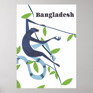 Bangladesh Monkey vintage vacation poster
