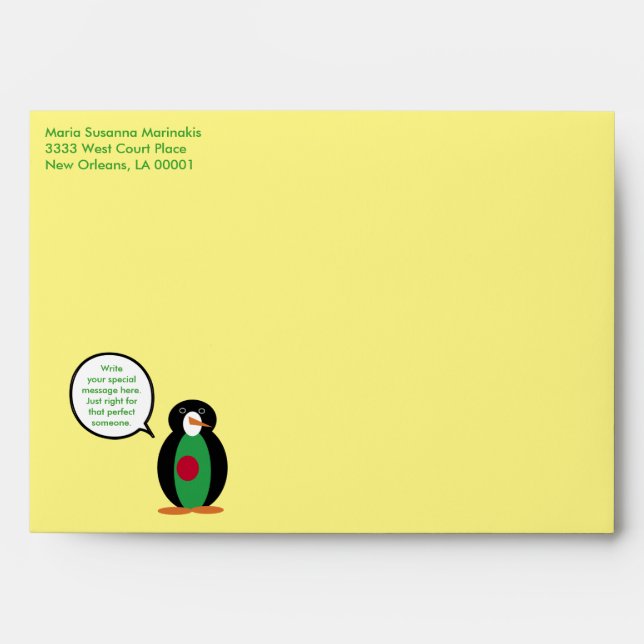 Bangladesh Talking Ms Penguin Personalized  Envelopes (Front)