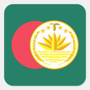 Bangladeshi Flag & National Emblem, Bangladesh Square Sticker