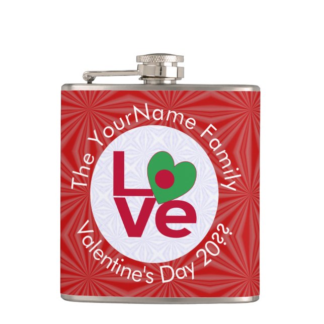 Bangladeshi Red LOVE Flag Personalized  Hip Flask (Front)