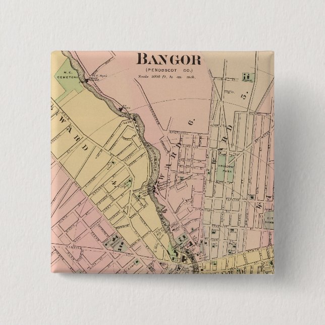 Bangor, Brewer, Maine 2 Inch Square Button (Front)