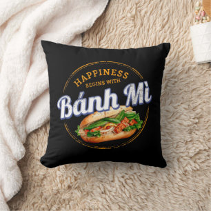 Banh Mi Street Food Baguette Vintage Vietnam Retro Throw Pillow