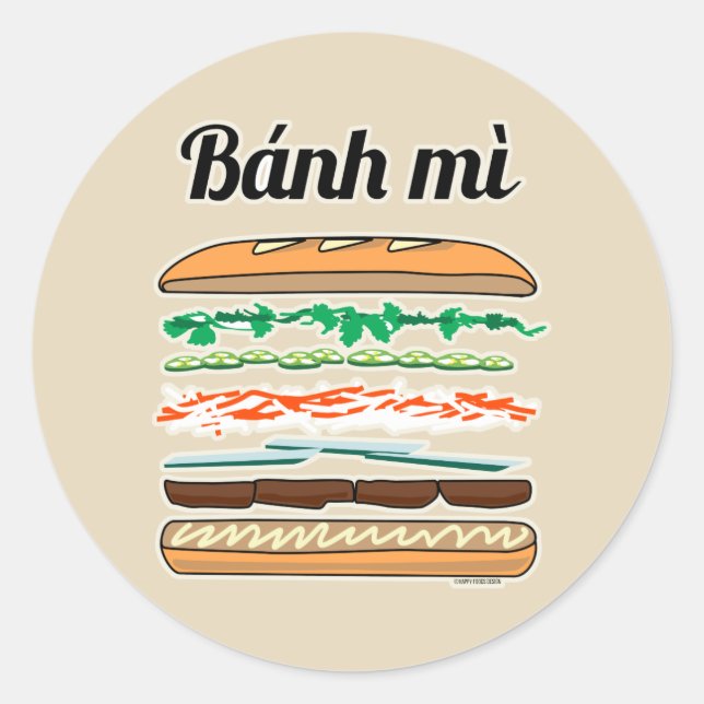 Banh Mi Vietnamese sandwich French bread baguette Classic Round Sticker (Front)