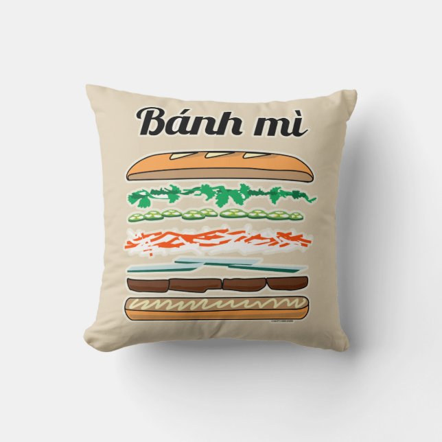 Banh Mi Vietnamese sandwich French bread baguette Throw Pillow (Front)