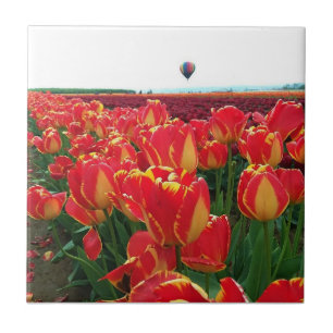 Banja Luka Tulips in a Field with Hot Air Balloon Tile