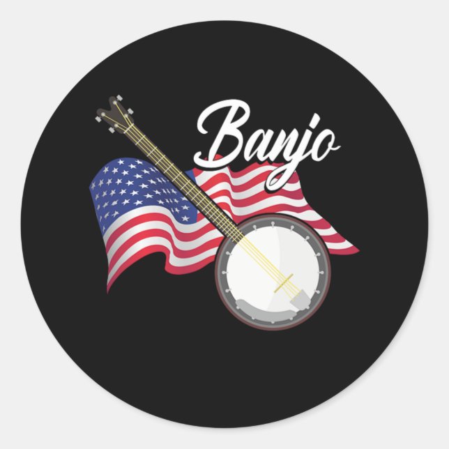 Banjo American Flag Instrument Acoustic Music Gift Classic Round Sticker (Front)