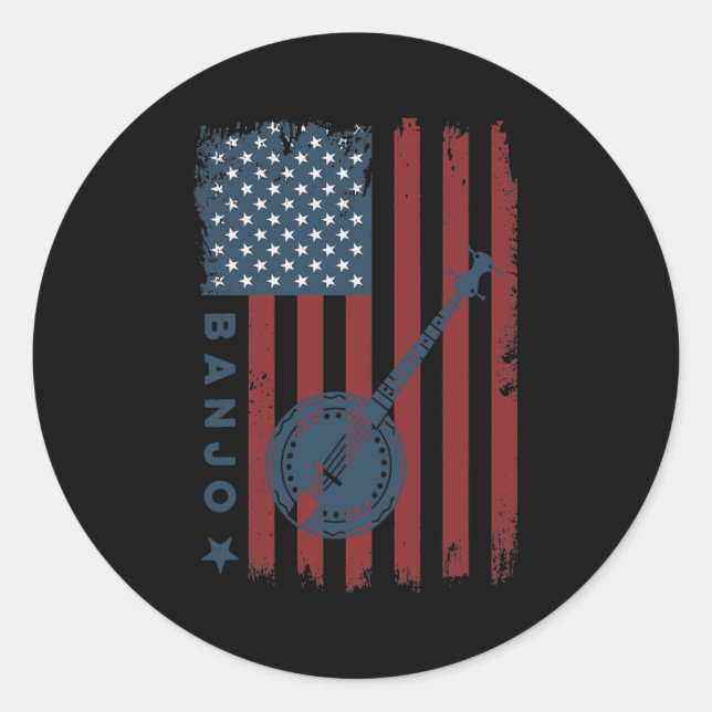 Banjo American Flag Musician Bluegrass Theater Classic Round Sticker (Front)