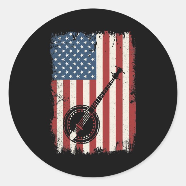 Banjo American Flag Musician Bluegrass Theatre Classic Round Sticker (Front)