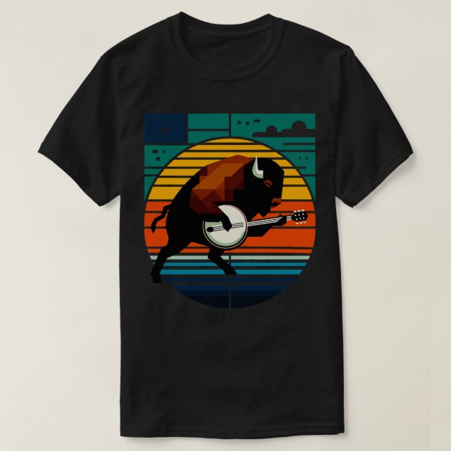 Banjo Bison Sunset MidCentury Modern TShirt (Design Front)