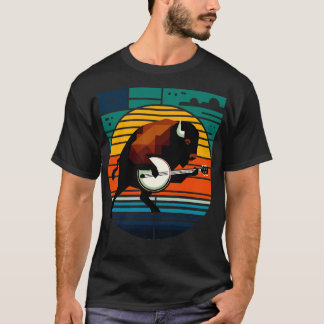 Banjo Bison Sunset MidCentury Modern TShirt