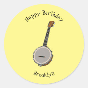 Banjo cartoon illustration classic round sticker