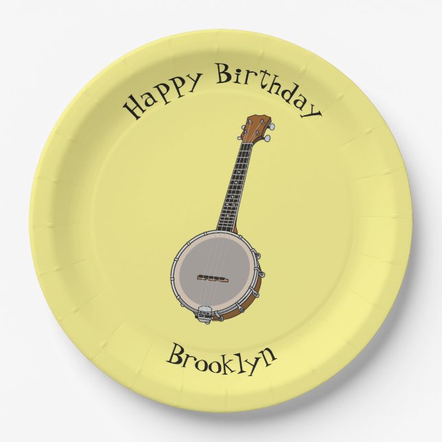 Banjo cartoon illustration paper plate (Front)