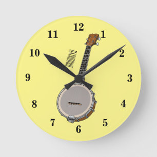 Banjo cartoon illustration round clock