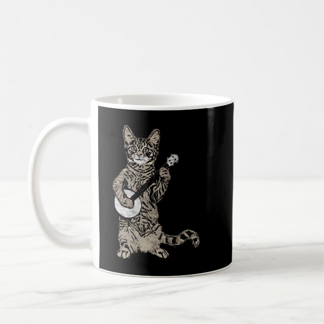 Banjo Cat - Funny Retro Style Bluegrass & Tabby Ca Coffee Mug (Left)