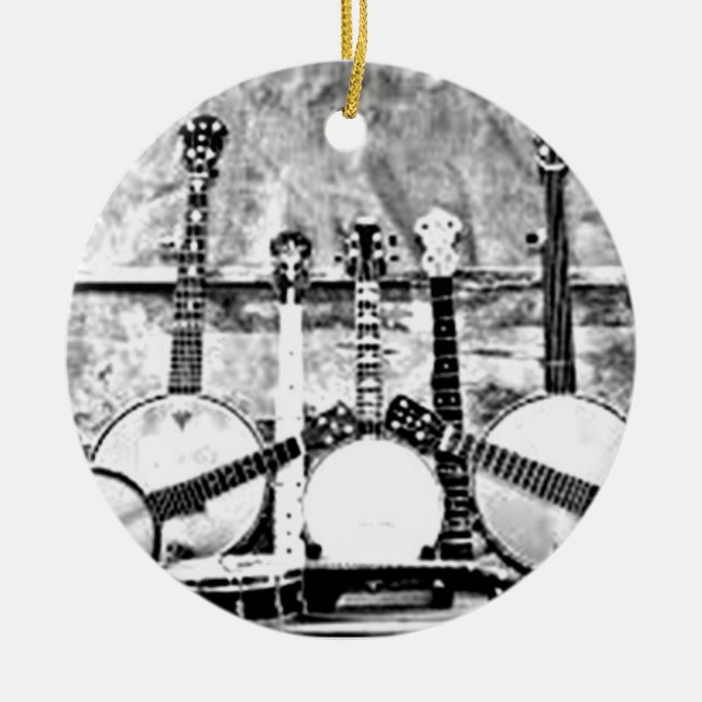 BANJO ENTHUISIAST'S CHRISTMAS ORNAMENT B/W PHOTO (Front)