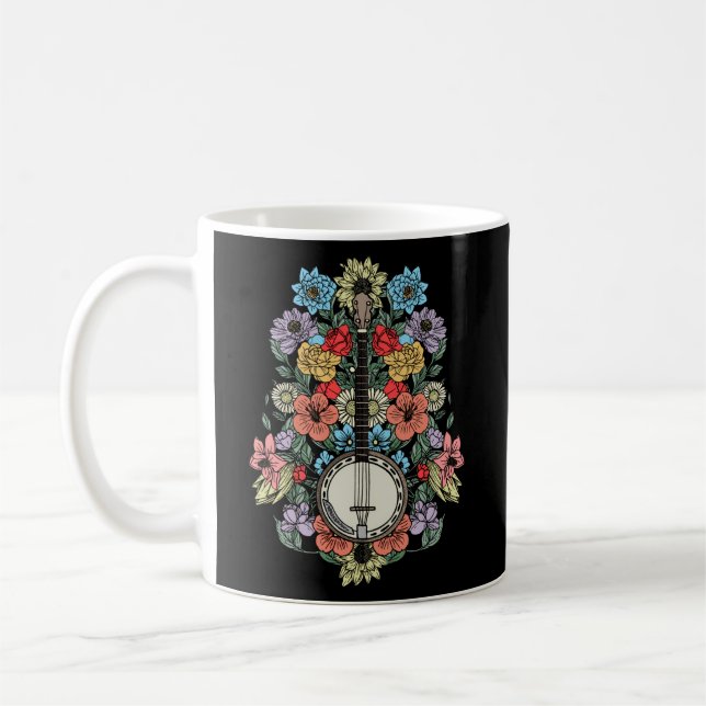 Banjo Flowers Stringed Bluegrass Folk Floral Coffee Mug (Left)