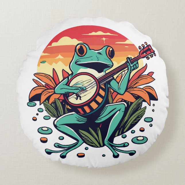 Banjo Frog Round Pillow (Front)