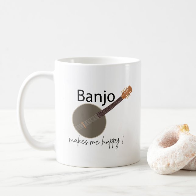 Banjo Makes Me Happy Coffee Mug (With Donut)
