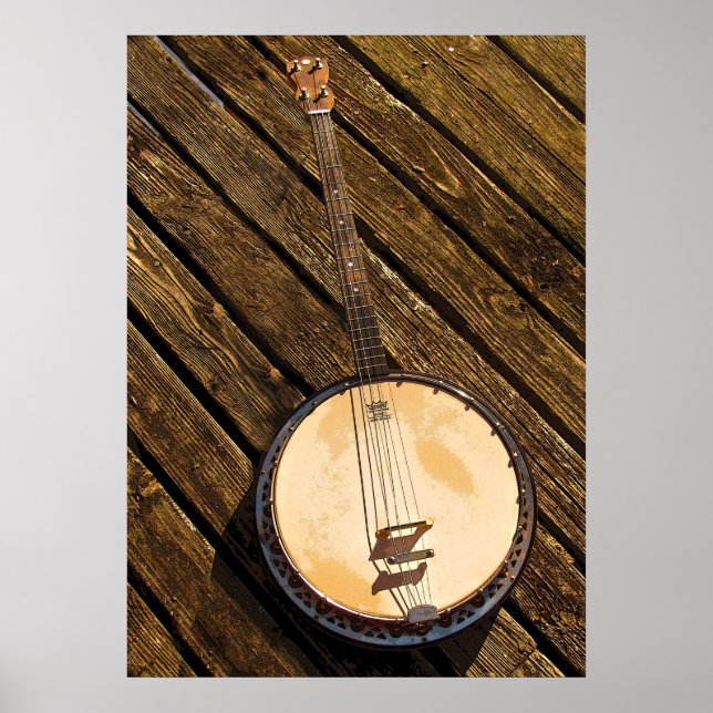 Banjo Music Instrument on Wood Poster (Devant)