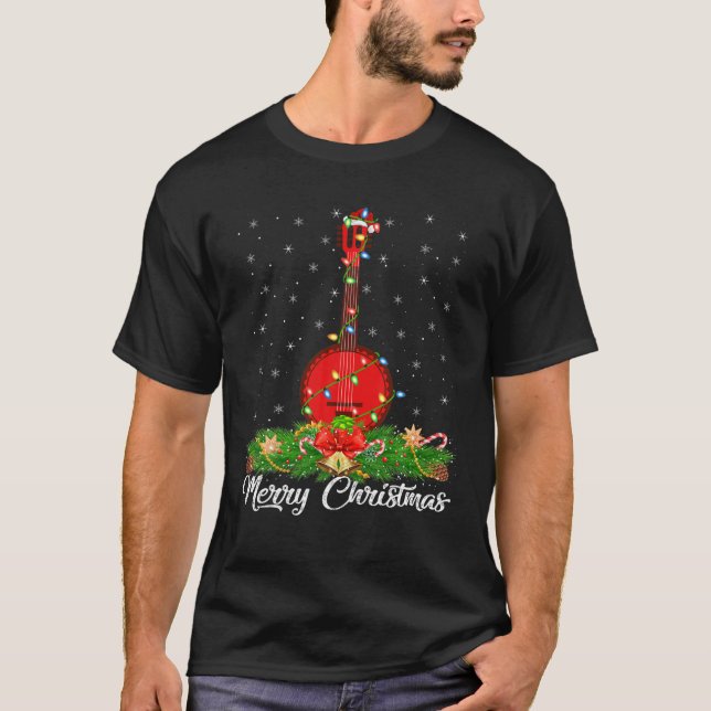 Banjo Music Lover Matching Santa Hat Banjo Christm T-Shirt (Front)