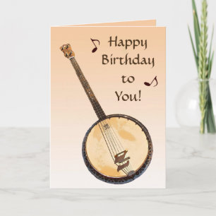 Banjo Musical Instrument Orange Carte Anniversaire