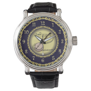 Banjo ~ Musical Scroll ~ Gold/Navy Blue ~ Watch