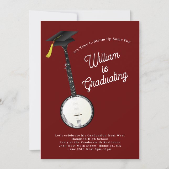 Banjo Musician Graduation Party Music Invitation (Front)
