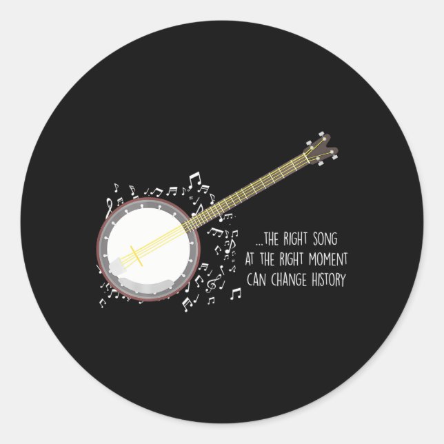 Banjo Player Music Notes Bluegrass Stringband Classic Round Sticker (Front)