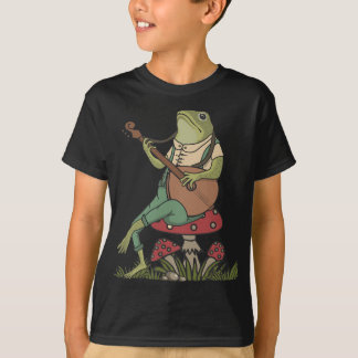 Banjo Playing Cottagecore Aesthetic Frog on Mushro T-Shirt