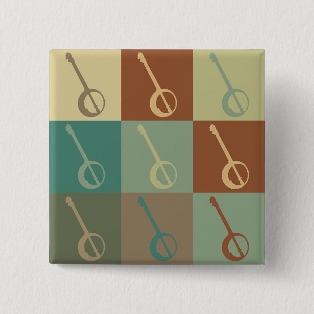 Banjo Pop Art 2 Inch Square Button (Front)