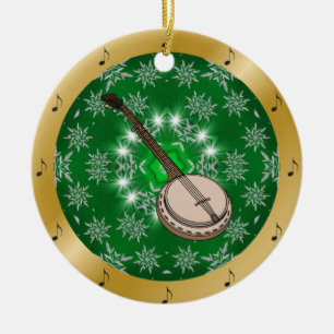 Banjo ~ Silver ~ Green ~ Gold ~ Christmas ~ Ceramic Ornament