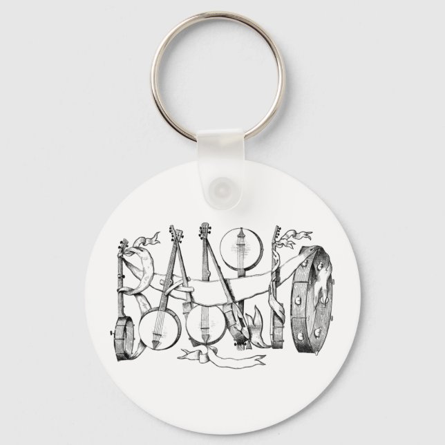 banjo spelled with banjos illustration art  keychain (Front)