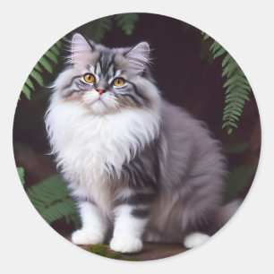 Banjo The Fluffy Grey And White Persian, Classic Round Sticker