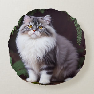Banjo The Grey And White Fluffy Persian Cat Round Pillow