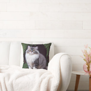 Banjo The Grey And White Fluffy Persian Cat Throw Pillow