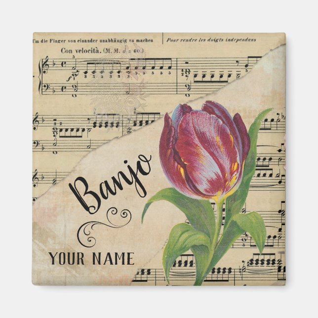 Banjo Tulip Vintage Sheet Music Customized Magnet (Front)