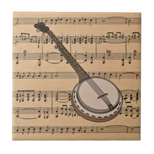Banjo With Sheet Music Background Tile